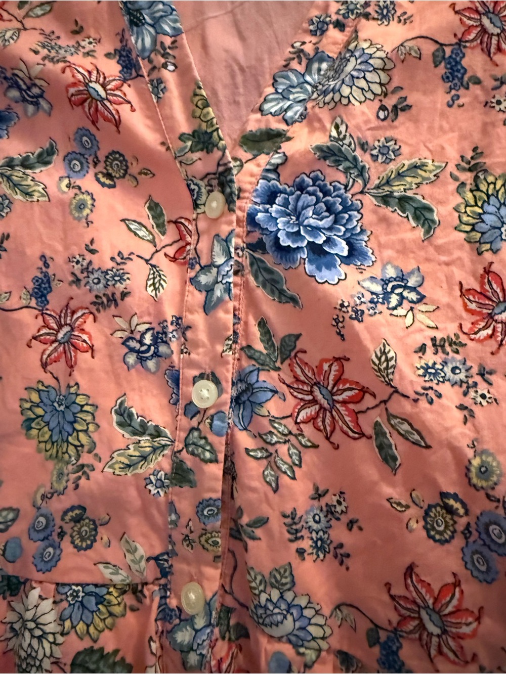 LOFT Pink Floral Tiered Cotton Dress with Blue Blooms - Picture 4 of 7